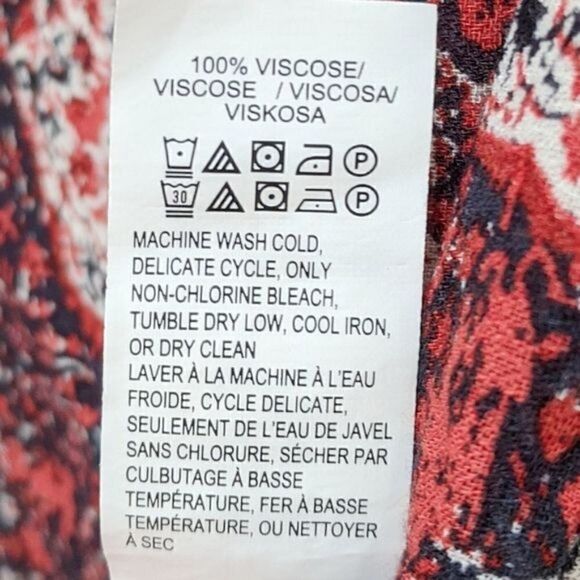 Lucky Brand Peasant Blouse Red Geometric Boho 70s Influenced Retro Button XS - Picture 4 of 8